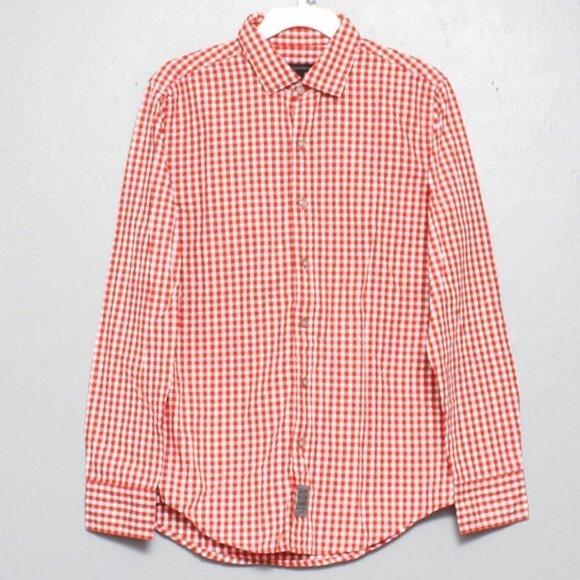 Calvin Klein jeans red and white check gingham long sleeve button up shirt - Picture 1 of 4